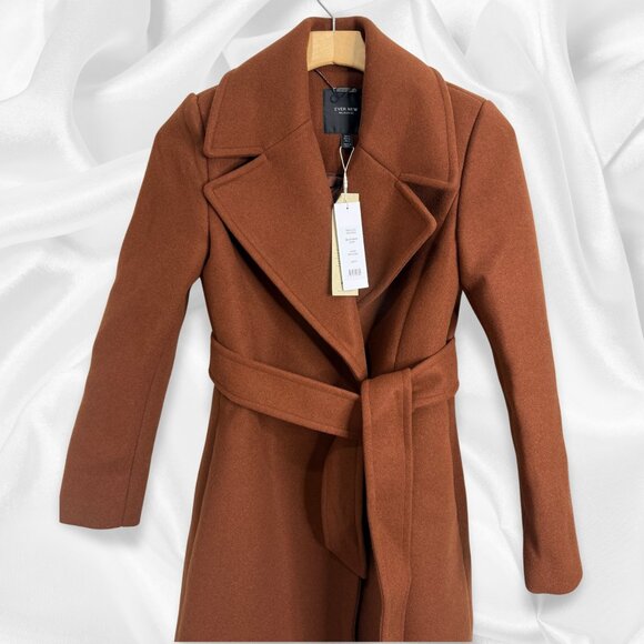 NWT! EVER NEW Women's Long Warm/Fall Belted Trench Coat in Rust Color | Size 2 - Picture 3 of 5
